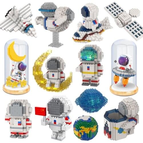 Cartoon Dog Animal Transformation Astronaut Micro Building Blocks Spaceman Astronaut Moon Star Spacecraft Brick Toys For Kids
