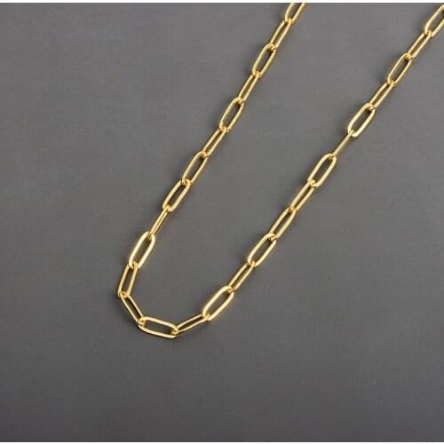 Binmonray Minimalist 925 Sterling Silver Paperclip Wide Chain Choker Necklace Womens Rectangle Versatile Necklace Fine Jewelry