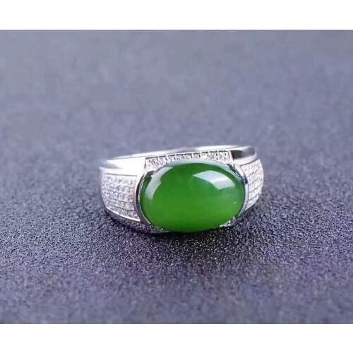 Man Ring Real and Natural Original Man Jade Ring Stone Rings Solid 925 Silver Gemstone Ring