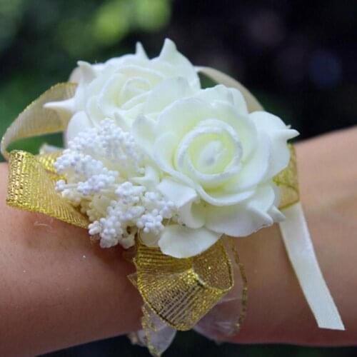 New 2PCS/set Bridal wrist corsage foam rose flower bridesmaid wrist corsage wedding party ribbon bracelet