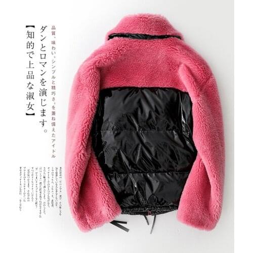 Real Fur Coat Women Winter Colorful Short Wool Jaclet Female Patchwork Duck Down Jackets Warm Sheep Shearing Outercoat LX2531