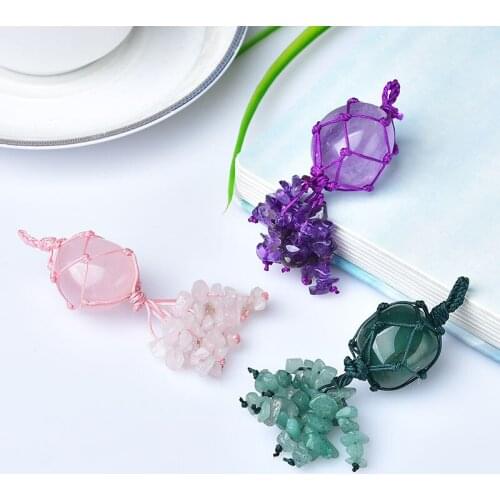 Natural Crystal Gem Amethyst Rose Quartz Mineral Rolling Stone Car Pendant Keychain Home Decoration Diy Handmade Crafts Gift