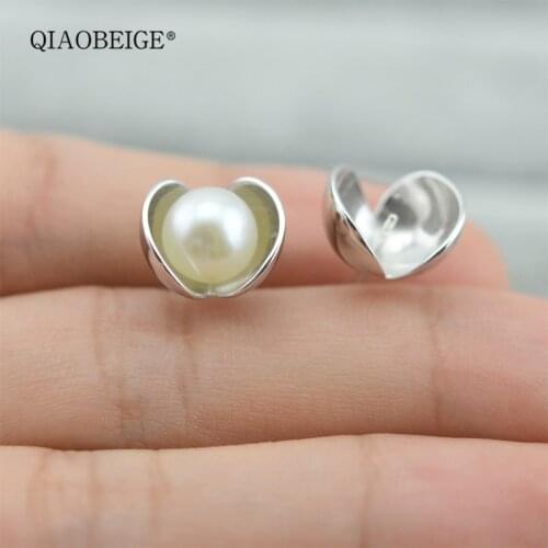 QIAOBEIGE 925 earring findings jewelry findings shell pearl 925 sterling silver diy accessory& components handmade stud earrings