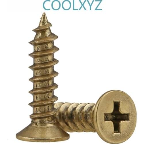 CoolXYZ Brass Cross Recessed Countersunk Head Self-Tapping Screws KA Copper Philips Flat Head Tapping Wood Screw M3 M4M5 10pcs