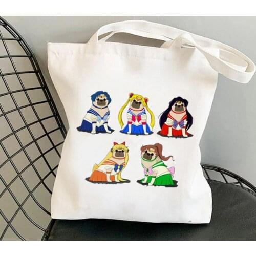 Shopper Sailor Meow Pugs Kawaii Bag Harajuku women Shopping Bag Canvas Shopper Bag girl handbag Tote Bag Shoulder Lady Bag