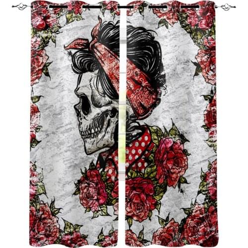Red Flower Skull Mexico Printed Window Curtains Living Room Bedroom Curtains Polyester Cloth Home Decor