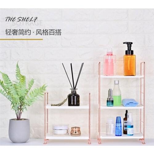 Rose Gold Tabletop Shelf Decor Seasoning Spice Storage Rack Cabinet Fridge Side Organizer Rack For Kitchen Bathroom Living Room