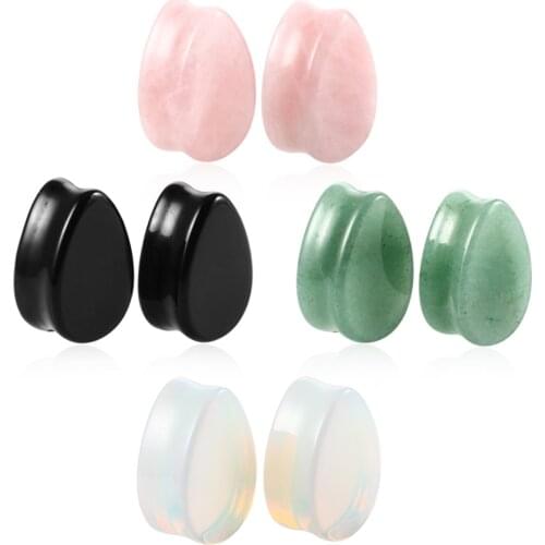 New Pair Teardrop Stone Ear Flesh Tunnel Plug Piercing Opalite Stone Earring Gauges Ear Expander Stretcher Body Jewelry 7mm-19mm