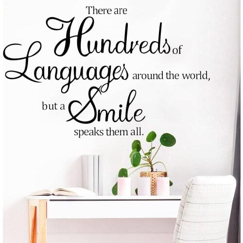 Vinyl Wall Decals Hundreds of Languages Smile Speaks Them All Motivational Quote Wall Stickers Home Decor Office Classrrom Y672