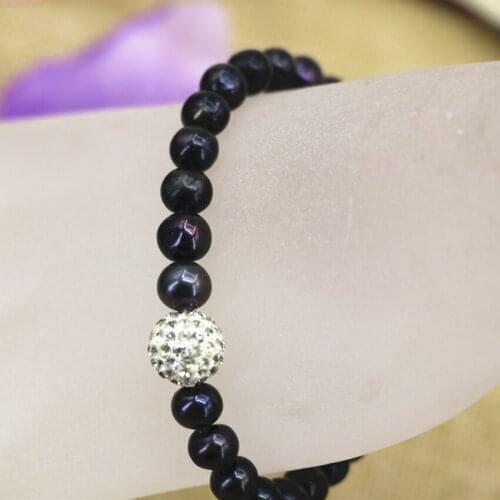 High grade fashion women strand elastic bracelets & bangle natural black pearl beads 7-8mm nearround diy jewelry 7.5inch B3125