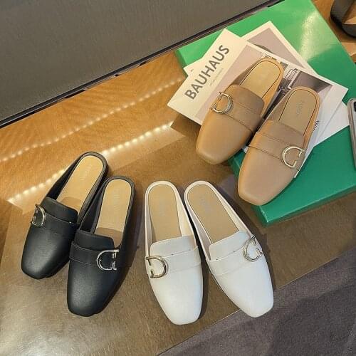 2021 New Slippers Fashion Lazy Sandals Outdoor Casual Daily Womens Shoes PVC Solid Color Square Toe Shoes Low-top Lightweight S