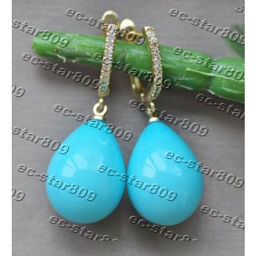 20mm Blue Teardrop South Sea Shell Pearl Dangle Earring CZ Women Fashion Jewelry Z11186