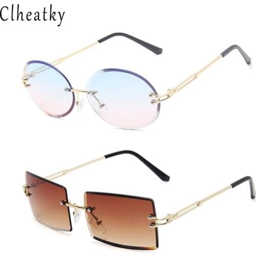 Women Sunglasses Retro Metal Oval Frameless Sun Glasses UV400 Green Brown Female Cool Eyeglasses Gradient lens Glasses Eyewear