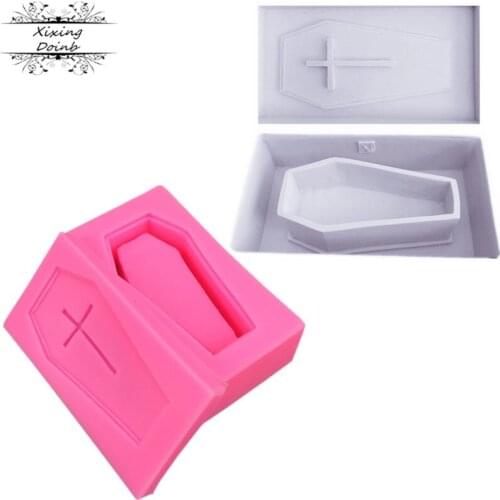 2Pcs/set Hot selling 3D Halloween Coffin sugar cake silicone mold vampire coffin mold box mold