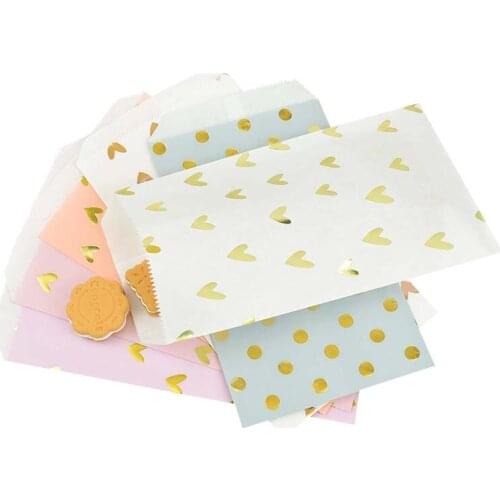 25pcs/lot Bronzing Heart Love Candy Bags Kraft Paper Gift Bags For Baby Shower Birthday Wedding Party Favors Packing Treat Bags