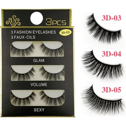 3 Pairs Reusable 3D Thick Cross Long False Eyelashes Voluminous Handmade Eye Lashes Extension Makeup Beauty Tools #288327
