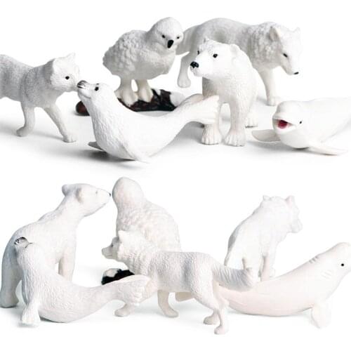 6Pcs/Set Simulation Penguins Polar Bear Snowy Owl Dolphin Wolf Model Figurine Toy Tabletop Ornaments Birthday Gift