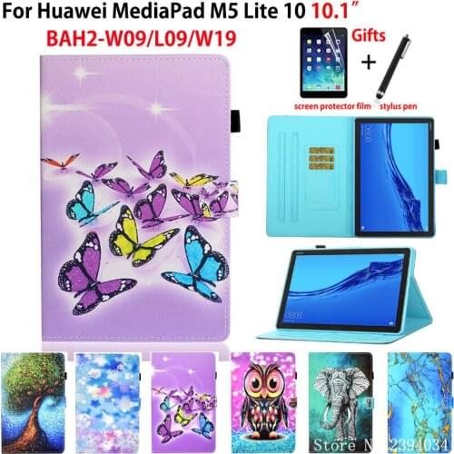 Case For Huawei MediaPad M5 lite 10 BAH2-L09/W09/W19 10.1" Cover Funda Tablet Cartoon Painted Flip Stand Shell Coque +gift