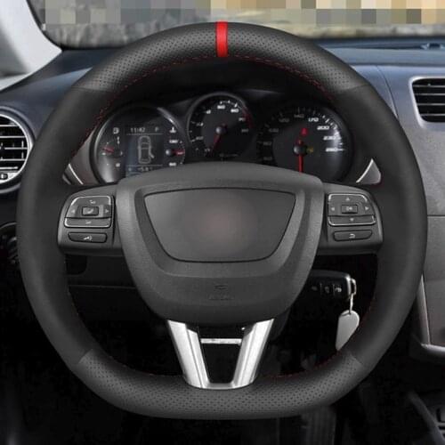 Car Steering Wheel Cover Black Suede For Seat Leon (FR|CUPRA) MK2 1P 2009 2010 2011-2012 Toledo 2012-2014 Alhambra 2010-2015