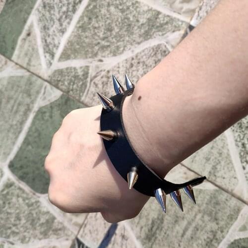PU Leather Bracelet Hot Punk black wristband bar Punk Goth can be adjusted Jewelry accessories Spiked gifts wholesale