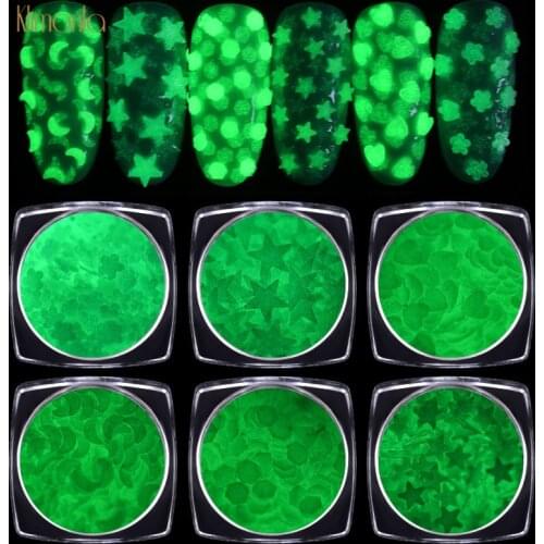 6 Bottles Colorful Nail Sequins Luminous Star Moon Flowers Nail Flake Fluorescent Decoration Tips For Nail Art