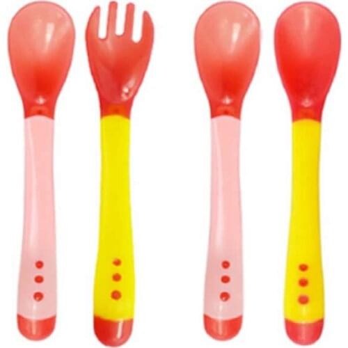 Baby Silicon Spoon Safety Temperature Sensing Kids Children Flatware Feeding Spoons fork Baby Temperature Spoon Medicine