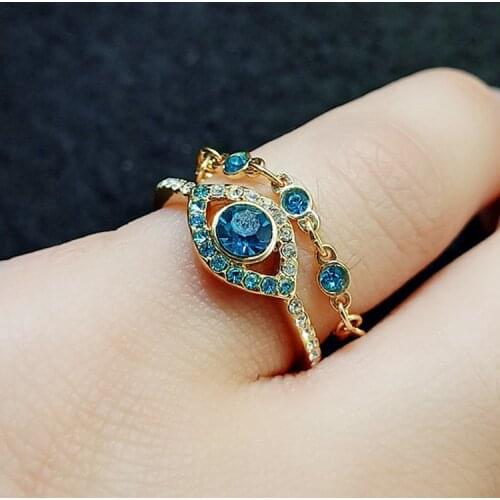 Lucky Green Wave Devil Of Eye Double-deck Two Layer Wedding Rings For Women Jewelry New