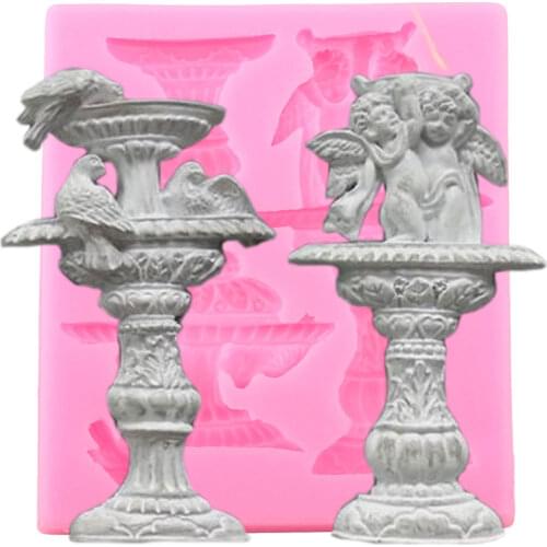 Fountain Silicone Mould Angel Baby Birthday Fondant Mould Cake Decorating Tools Bird Chocolate Gumpaste Moulds Candy Clay Molds