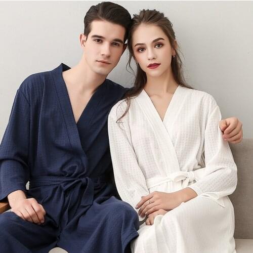 Plus Size Kimono Robe Cotton Bathrobes Woman Sleepwear Nightgowns Homewear Pijama Long Sleeved Robe Couples Wear 2020