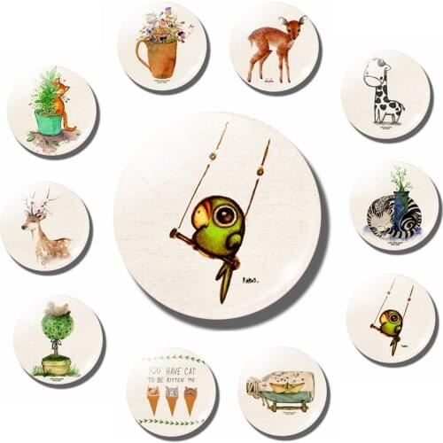 Art Painting Fridge Magnet Deer Cat Rabbit 30 MM Glass Dome Magnetic Refrigerator Stickers Home Decor Children Art Education
