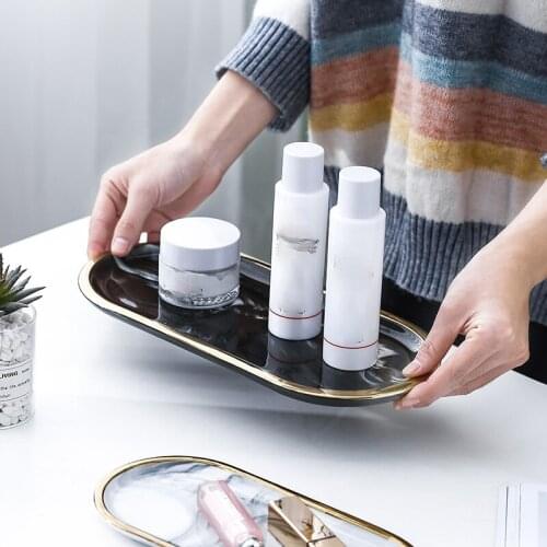Nordic Marble Ceramic Jewelry Tray Creative Oval Phnom Penh Key Aromatherapy Jewelry Storage Tray Bathroom Toilet Storage Tray
