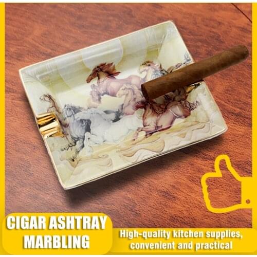 Classic Ceramic Cigar Ashtray Fashion Luxury Golden Marbling Cigar Holder Portable Tobacco Ashtray Smoke Cigarette Accesoires
