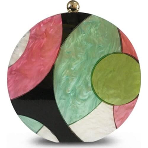 Contrast Colour Acrylic Dinner Clutch Round Colorful Dress Bag Purses and Handbags Evening Clutch Bag Wedding Purse