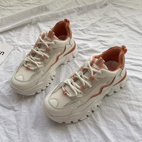 Women Shoes Beige Color Shoes On Heels High Quality Mesh Ventilation Sport Sneakers Women Slippers Raised Thick Sole Size 35-40