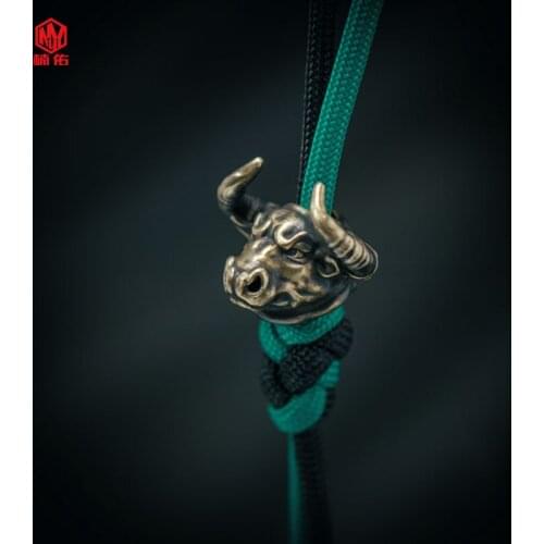 Brass Retro Chinese Style Bull Head Paracord Knife Beads Outdoor Portable EDC Tool Accessories