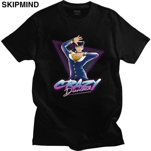 Fashion Jojo Bizarre Adventure T Shirt Men 100% Cotton Stylish Short Sleeves Josuke Higashikata Tee Fitted Manga T-shirt Merch