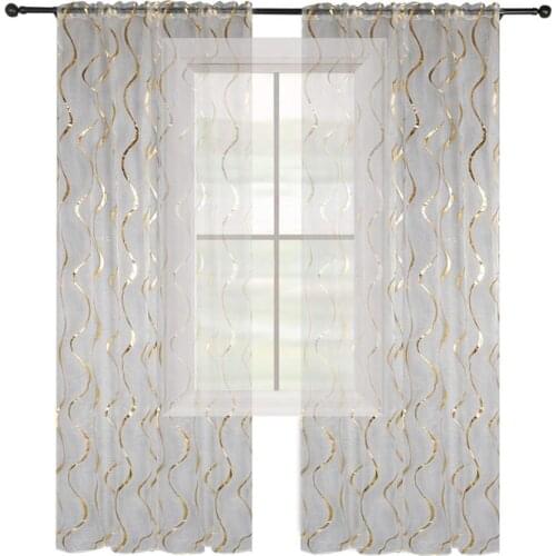 Fashion Wave Stripe Transparent Curtain Window Living Room Drape Tulle Decor