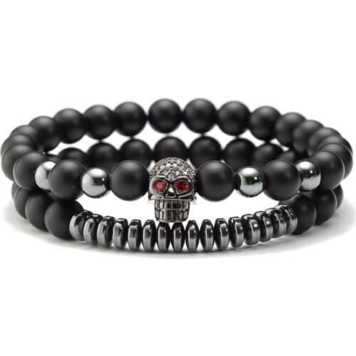 2021 Trendy 8mm Luxury Black Lava Bead Bracelet Set Skull Man Bracelet Men and Women Jewelry Pulsera Hombre Armband Accessories