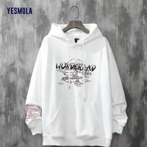 YESMOLA Mens Hoodie Harajuku Style Autumn Winter Hooded Loose Top Hip Hop Student Coat Streetwear Couple Fashion Hooded