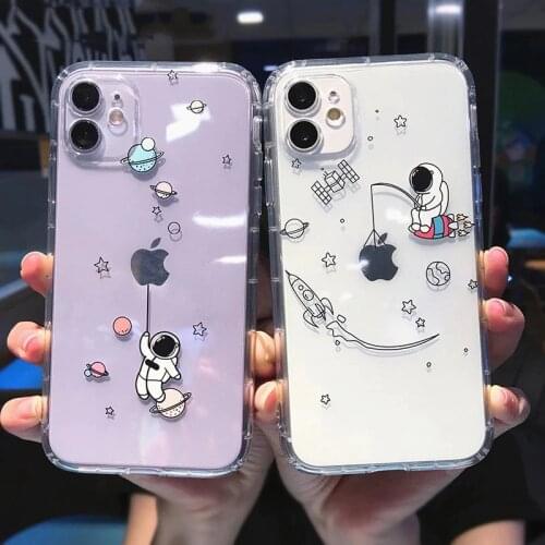 For iPhone 11 Soft TPU Clear Case For iPhone 12 Pro Max 11 Pro Max XS Max XR X 7 8 Plus NEW Cute Astronaut Shockproof Back Cover