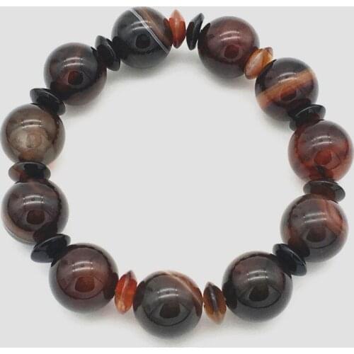 NEW Fashionable jokercir natural onxy stones 14 mm Bead bracelet Bungee cord Men and women 2pcs