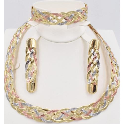 NEW DESIGN Ltaly 750 Gold color Jewelry Set For Women african beads jewlery fashion necklace set earring jewelry