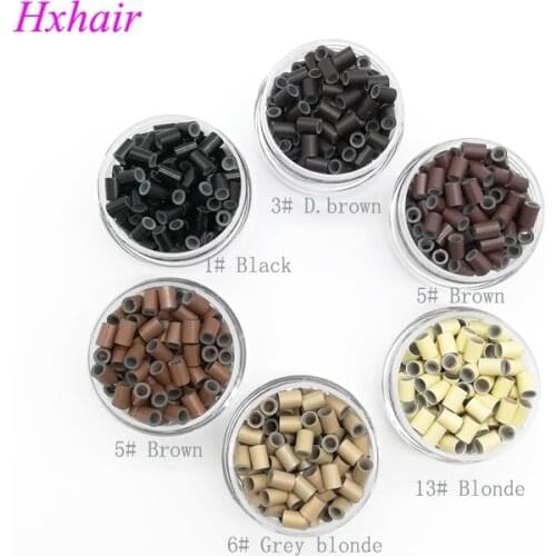 Wholesale - 1000pcs 4.5mm With Silicone Copper links Copper Rings Beads Tube / Black D-Brown Brown L-Brown Grey Blonde Blonde