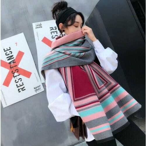 2021 Autumn Winter Womens Wild Warm Thick Shawl Double-Sided Geometric Imitation Cashmere Scarf Chic Fashionable Versatile
