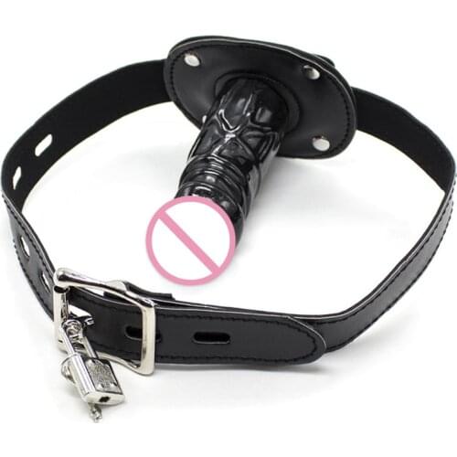 Open Mouth Gags Silicone Dildo Oral Sex Mouth Penis Gag with Lock Leather Buckles BDSM Bondage Belt intimate sex toys for Couple
