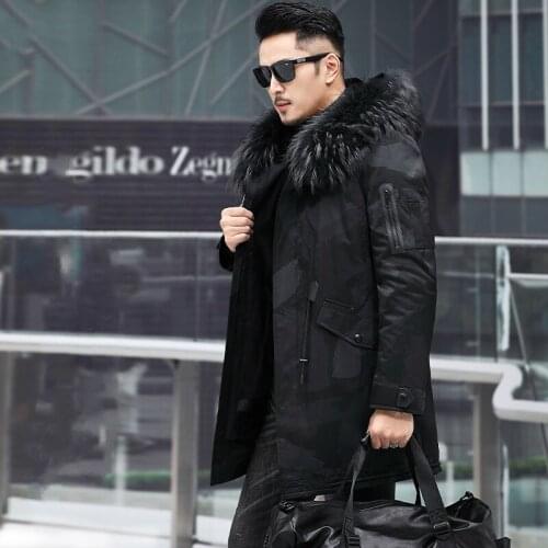 Real Fur Coat Men Rabbit Fur Coat Men Raccoon Fur Collar Winter Coat for Men Clothes 2020 Real Fur Parka Casaco 19007 YY941