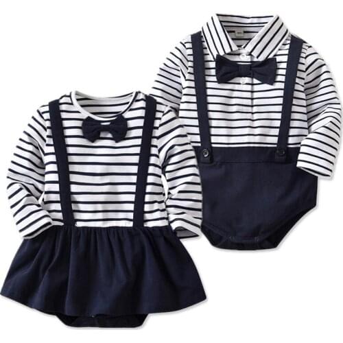 Striped Baby Girls Rompers 2019 Spring Cotton Clothing Full Sleeve Bow Kids Overalls Newborn Infant Jumpsuits Baby Boys Clothes