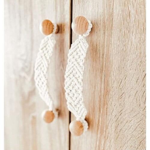 Simple Cabinets Closet Handle Hand-woven Beech&cotton Rope Drawer Knob Suitable for Multiple Furnitures Decro with Scre