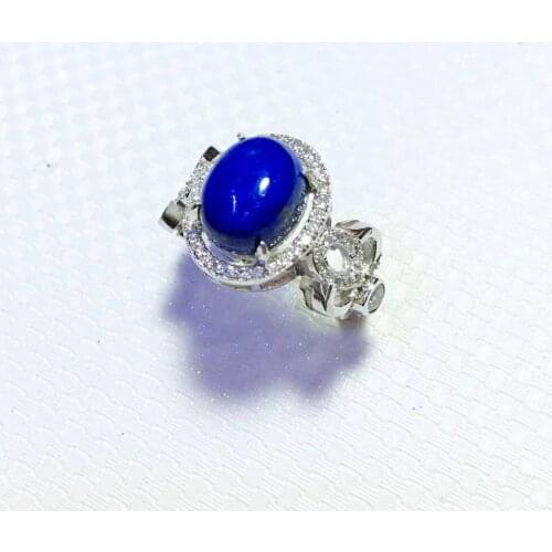Silverware S925 Sterling Silver Inlaid Natural Afghan Lapis Lazuli Fine Hollow Open Ended Ring