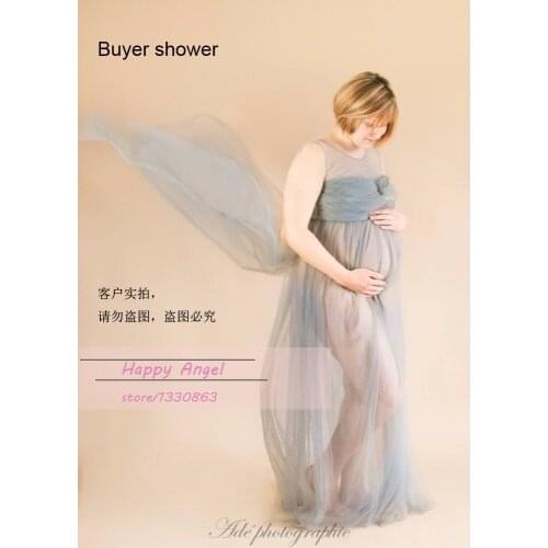 Chiffon Silver Gray Gown Two Layer Maternity Photography Studio Pregnant Women Fancy Dress Outdoor Indoor Photo Shoot Hot